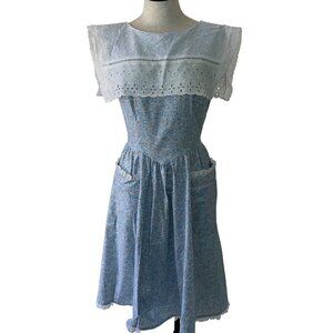 Jessica McClintock Vintage Womens Midi Dress Size Small Eyelet Cotton Floral